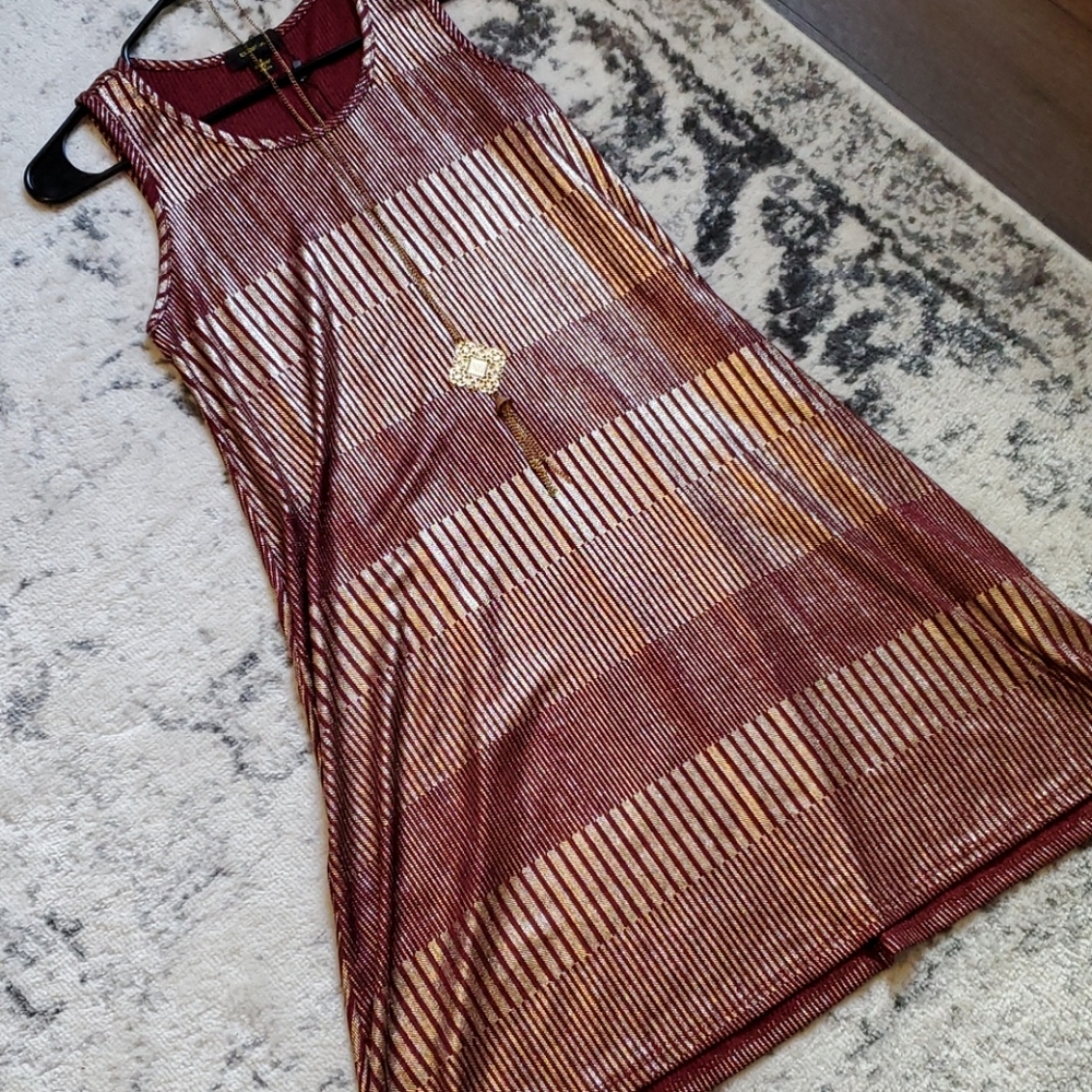 NWOT Burgundy and metallic gold mod swing dress